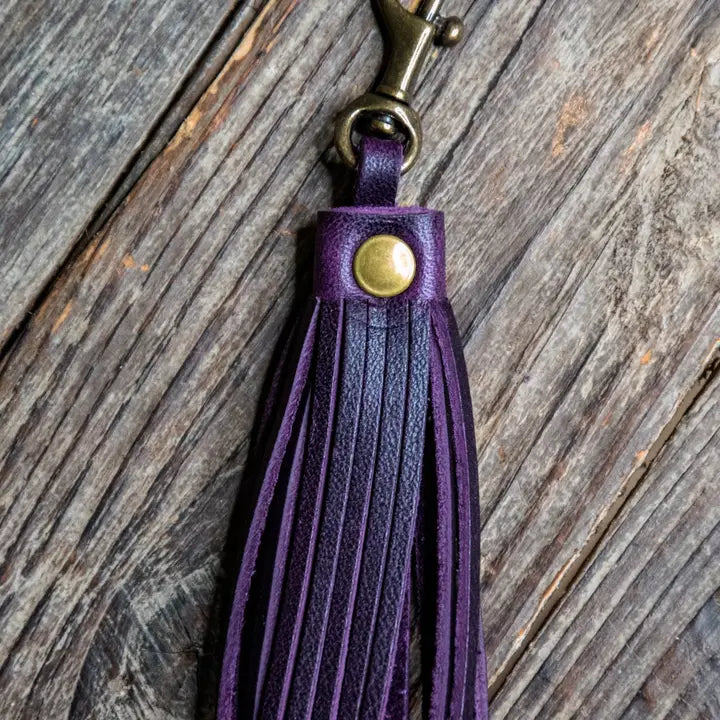 In Blue Handmade Leather Tassel | Leather Key Chain | Leather Fob Purple Rain