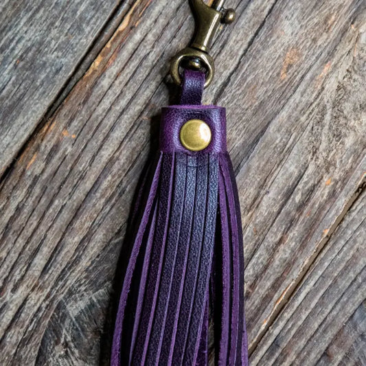 In Blue Handmade Leather Tassel | Leather Key Chain | Leather Fob Purple Rain