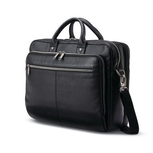 Samsonite CLASSIC LEATHER Toploader Zippered Briefcase w/ trolley sleeve passthrough Black