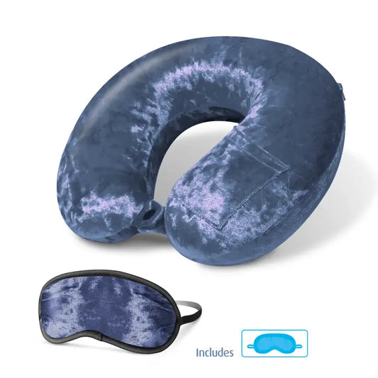 Cloudz Luxe Crushed Velvet Memory Foam Travel Pillow Steel