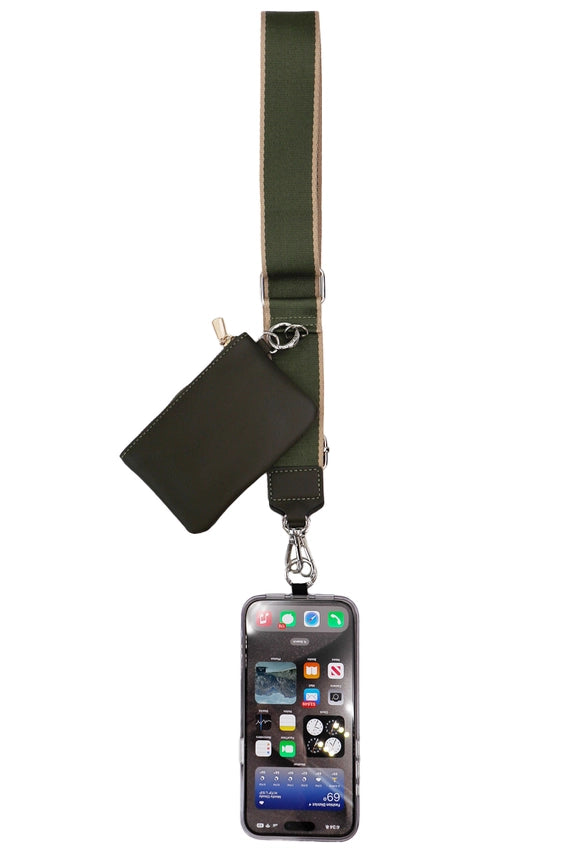 Smartphone Crossbody Lanyard With Detachable Zippered Pouch Sage