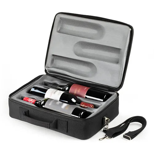 Hacienda Luxury 3-Bottle Wine Carrying Bag for 750 ml Wine Bottle Black
