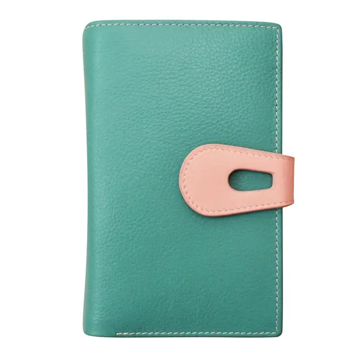 ili New York RFID Leather Midi Wallet with Cut Out Tab- 7817 Peach Turquoise