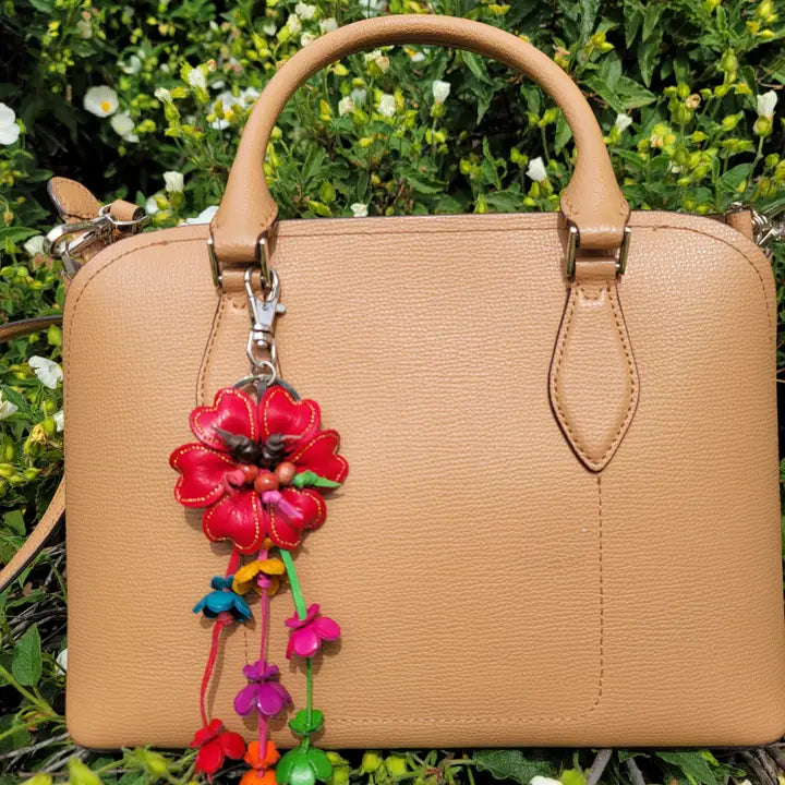 Medium Leather Flower Bag Charm/Keychain