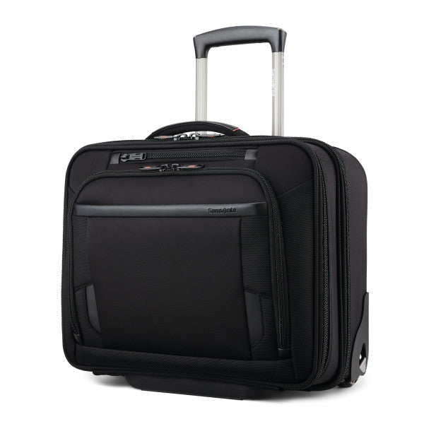 SAMSONITE PRO RFID Mobile Office 2-Wheeled Zippered Briefcase/Suitcase w/ trolley sleeve passthrough Black