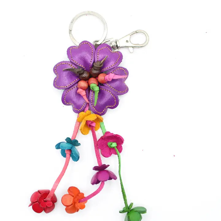 Leather Bag Charm/Keychain- Zinnia Purple