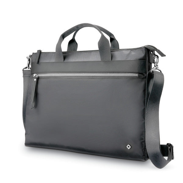 Samsonite MOBILE SOLUTION Convertible Slim Zippered Briefcase/Laptop Tote w/ trolley sleeve passthrough Silver Shadow