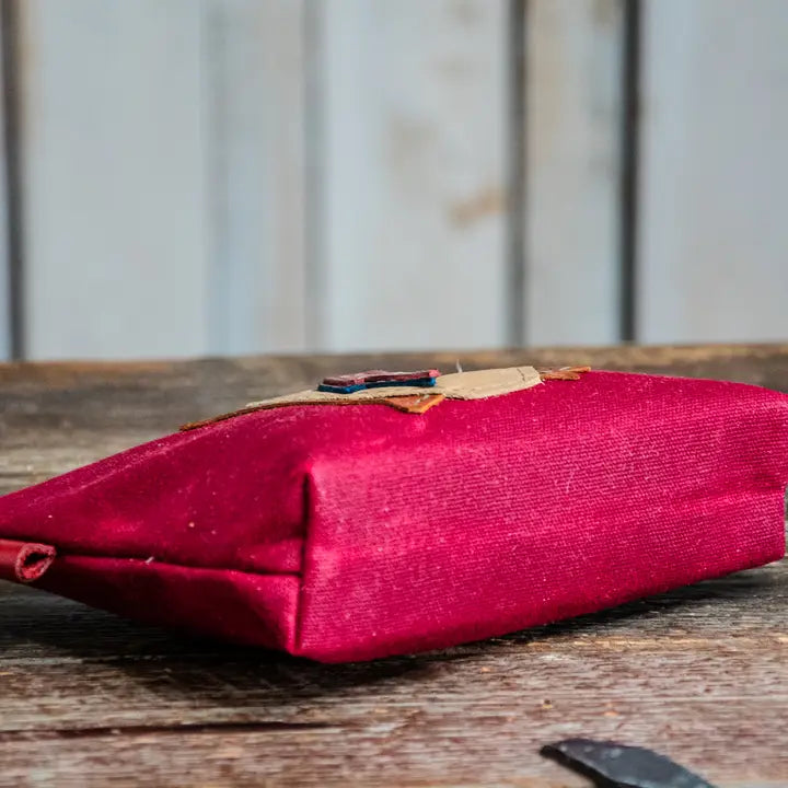 In Blue Handmade Leather Applique | Wax Canvas Zipper Pouch