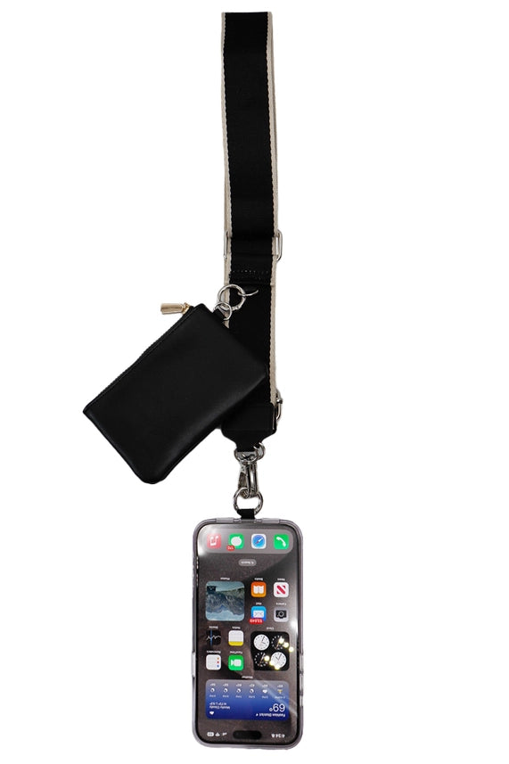 Smartphone Crossbody Lanyard With Detachable Zippered Pouch Black