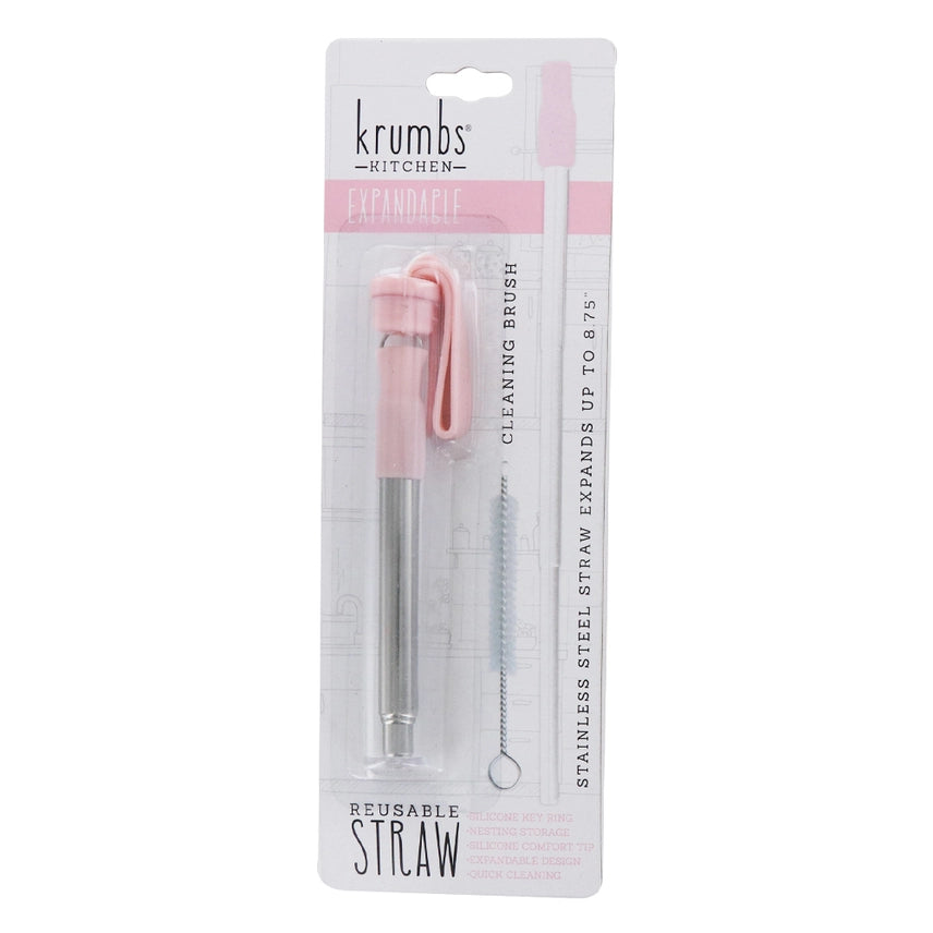 Krumbs Kitchen Expandable Steel Travel Straw Pink