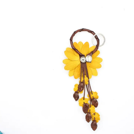 Leather Bag Charm/Keychain- Sunflower
