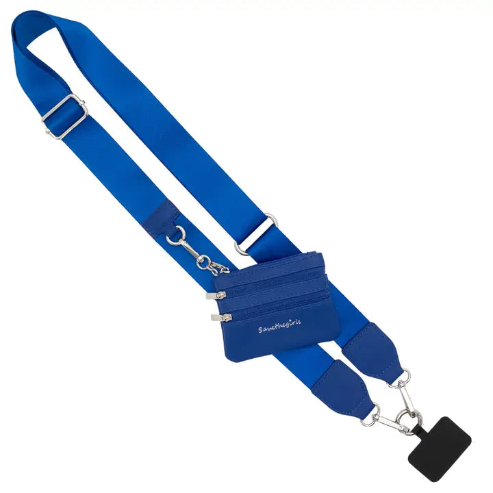 Save The Girls Clip & Go SmartPhone Crossbody Lanyard Strap With Zippered Pouch Royal Blue