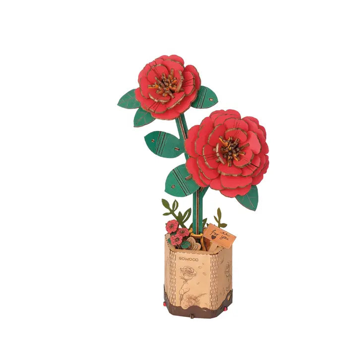 3D Wooden Flower Puzzle Red Camellia