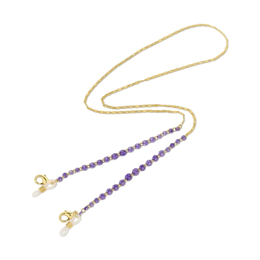Eyeglass/Sunglass/Mask Chain Holder- Cubic Zirconia Purple