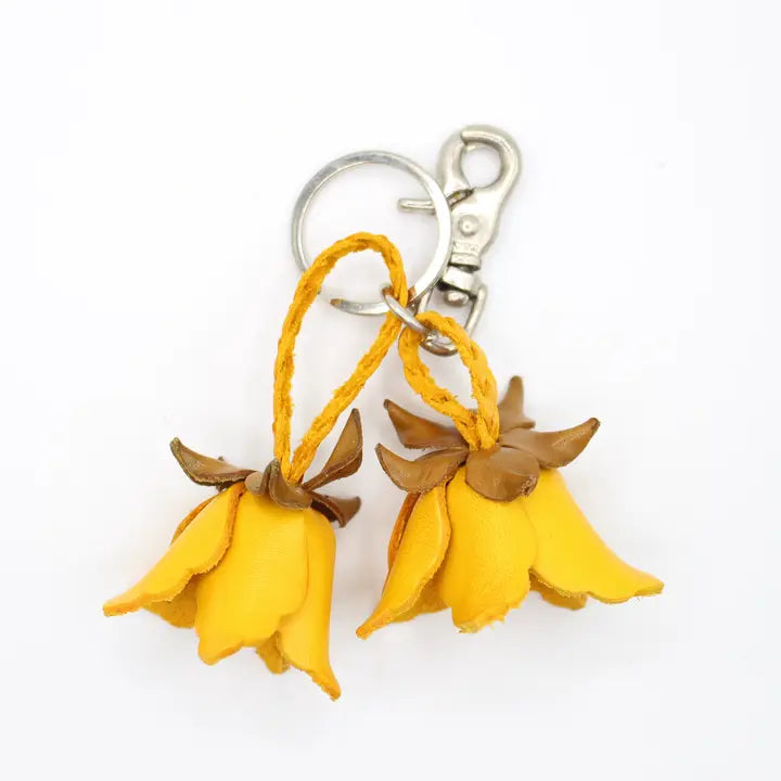 Small Leather Bag Charm/Keychain- Tulips