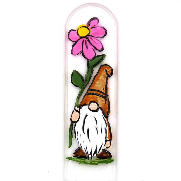 Czech Crystal Nail File- Size Medium- Hand Painted Collection Gnome with Flower