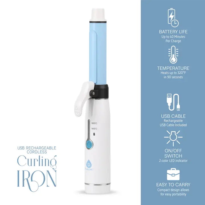 Pursonic Travel USB Rechargeable Cordless Curling Iron