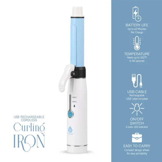 Pursonic Travel USB Rechargeable Cordless Curling Iron