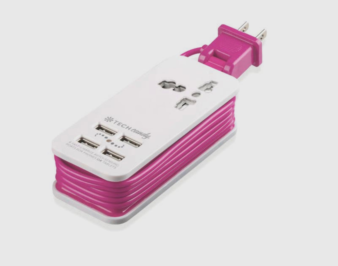 Tech Candy - Power Trip Outlet + Usb Travel Charging Station- $39.99 Pink