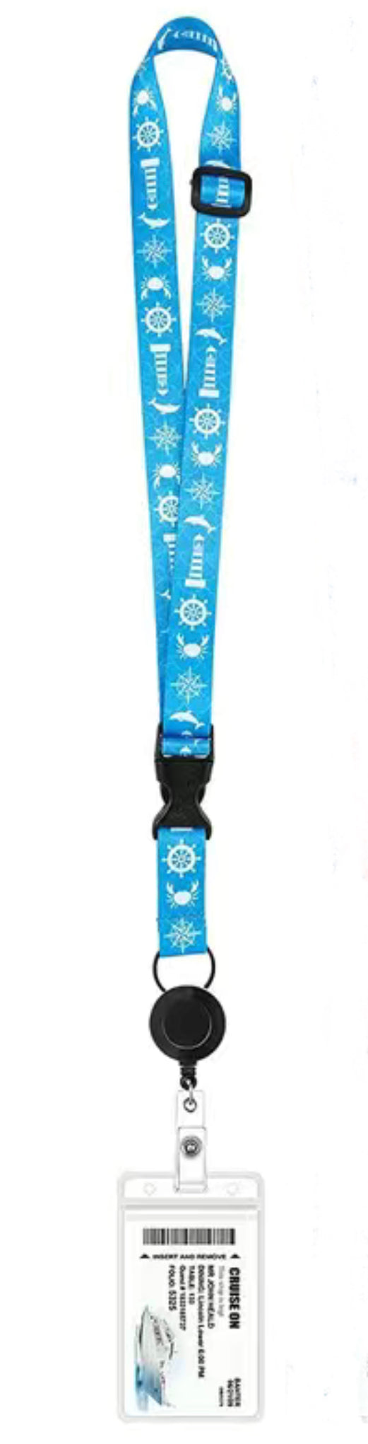 Cruise Ship Keycard Retractable Lanyard - Nautical Prints Blue Dolphin