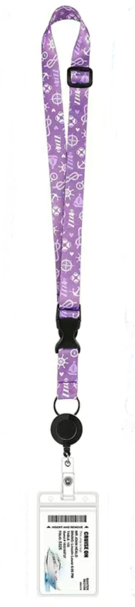 Cruise Ship Keycard Retractable Lanyard - Nautical Prints Purple Lighthouse