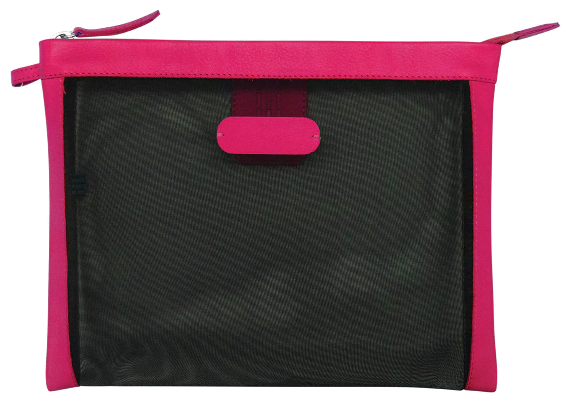 ili New York Large Mesh Toiletry Pouch- 6298 Indian Pink Black Mesh