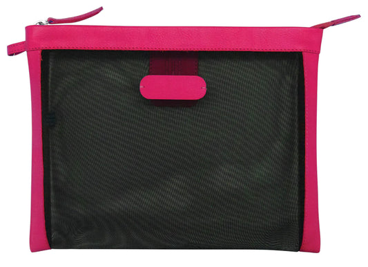 ili New York Large Mesh Toiletry Pouch- 6298 Indian Pink Black Mesh