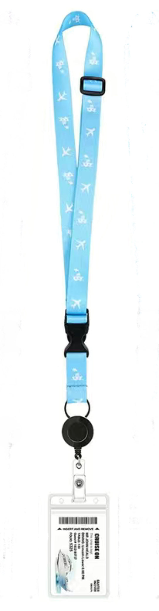 Cruise Ship Keycard Retractable Lanyard - Nautical Prints Light Blue Plane