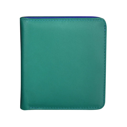 ili New York RFID Bi-fold Two Tone Mini Leather Wallet - 7831 Aqua Cobalt