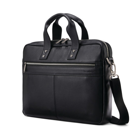 Samsonite CLASSIC LEATHER Slim Zippered Briefcase/Laptop Tote w/ trolley sleeve passthrough Black