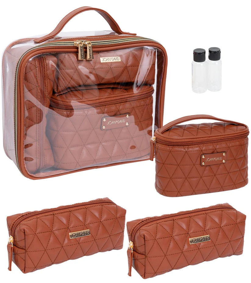 Joan & David Triangle Quilted 4 Piece Clear Cosmetic/Toiletry Bag Set