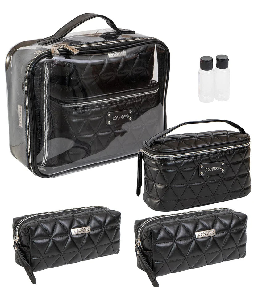 Joan & David Triangle Quilted 4 Piece Clear Cosmetic/Toiletry Bag Set