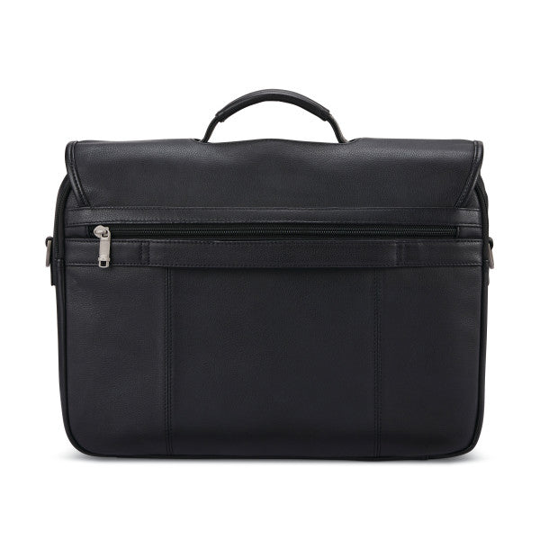Samsonite CLASSIC LEATHER Flapover Messenger Zippered Briefcase w/ trolley sleeve passthrough