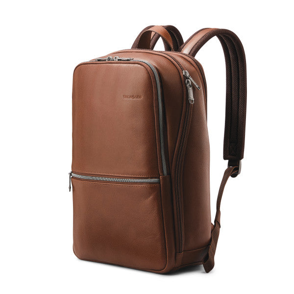 Samsonite CLASSIC LEATHER Slim Laptop Backpack w/ trolley sleeve passthrough Cognac