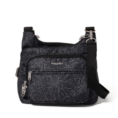 Baggallini Securtex RFID Anti-Theft Crossbody Crossover Midnight Blossom Print