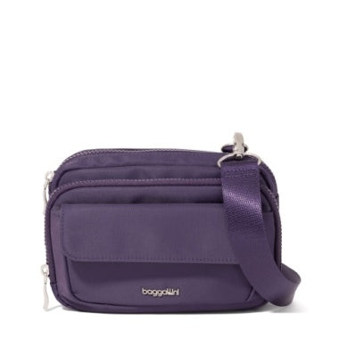 Baggallini Modern Double Zip RFID Crossbody Deep Grape Twill