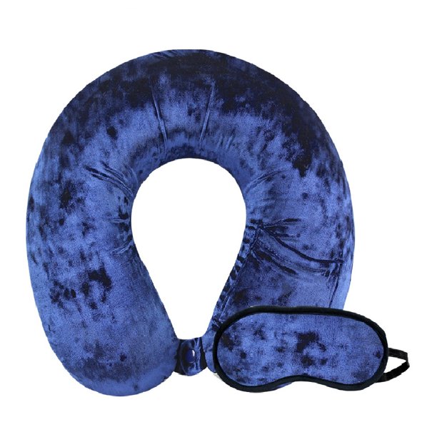 Cloudz Crushed Velvet Memory Foam Neck Pillow with Sleep Mask Blue