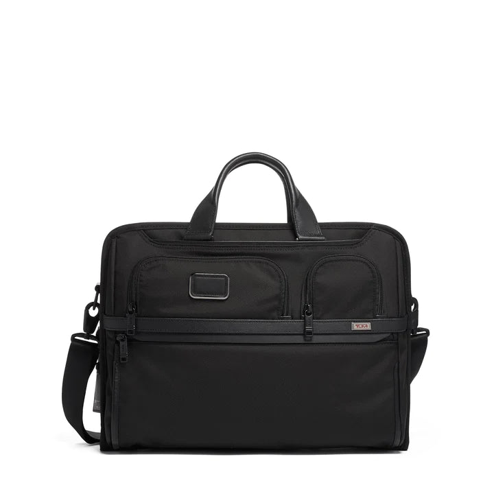TUMI Alpha 3 Compact Large Screen Laptop Zippered Briefcase Black