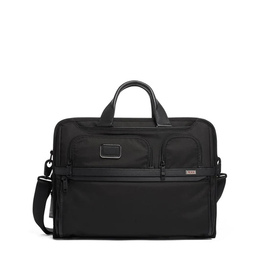 TUMI Alpha 3 Compact Large Screen Laptop Zippered Briefcase Black