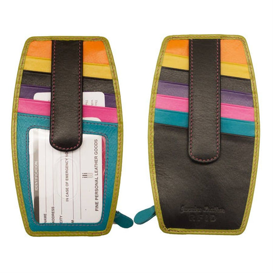 ILI New York RFID Leather Card Holder Wallet with Zip Pocket- 7804 Black Brights