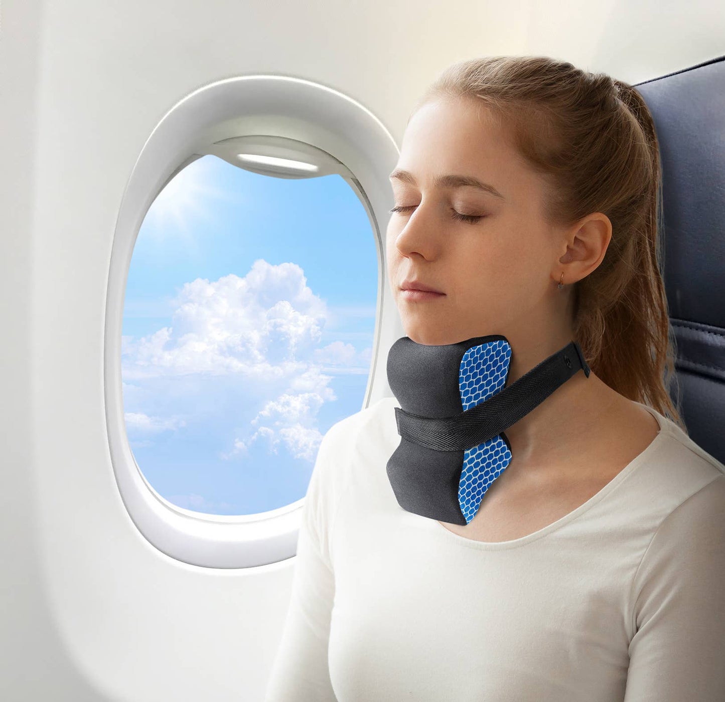 Cloudz Travel Cozy Chin Support & Headrest Cushion Black Blue