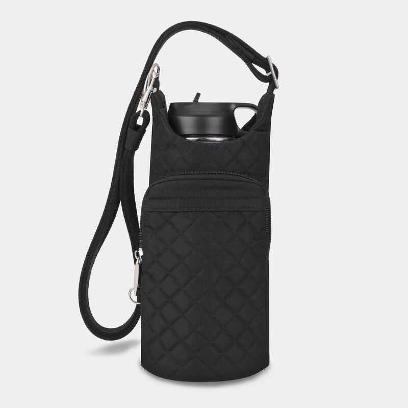 Travelon Anti-Theft Boho Insulated Water Bottle Tote with 5-Point Anti-Theft Protection Black