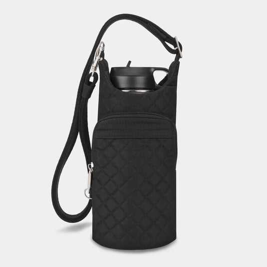 Travelon Anti-Theft Boho Insulated Water Bottle Tote with 5-Point Anti-Theft Protection Black