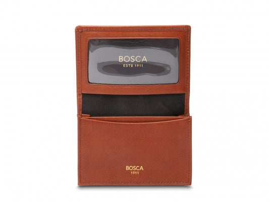 Bosca Saffiano Full Gusset 2 Pocket Card Case Wallet w/ID - RFID Brown