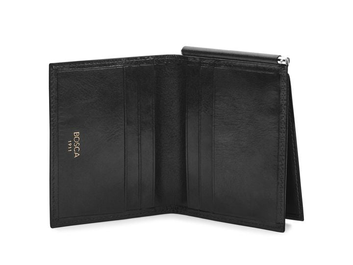 Bosca Money Clip Oldleather Wallet With Pocket Black