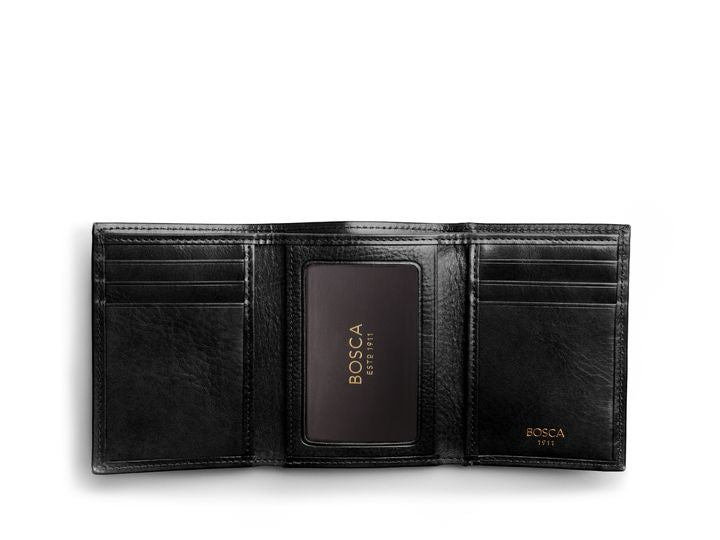Bosca Double ID Trifold RFID Leather Wallet Black