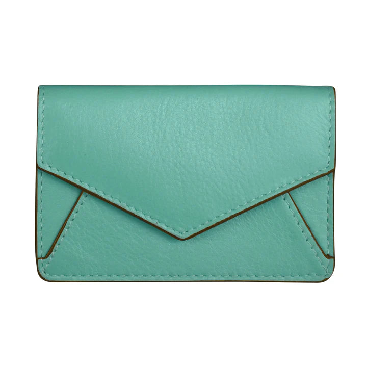 ili New York RFID Leather Envelope Business Card Holder Turquoise Brown