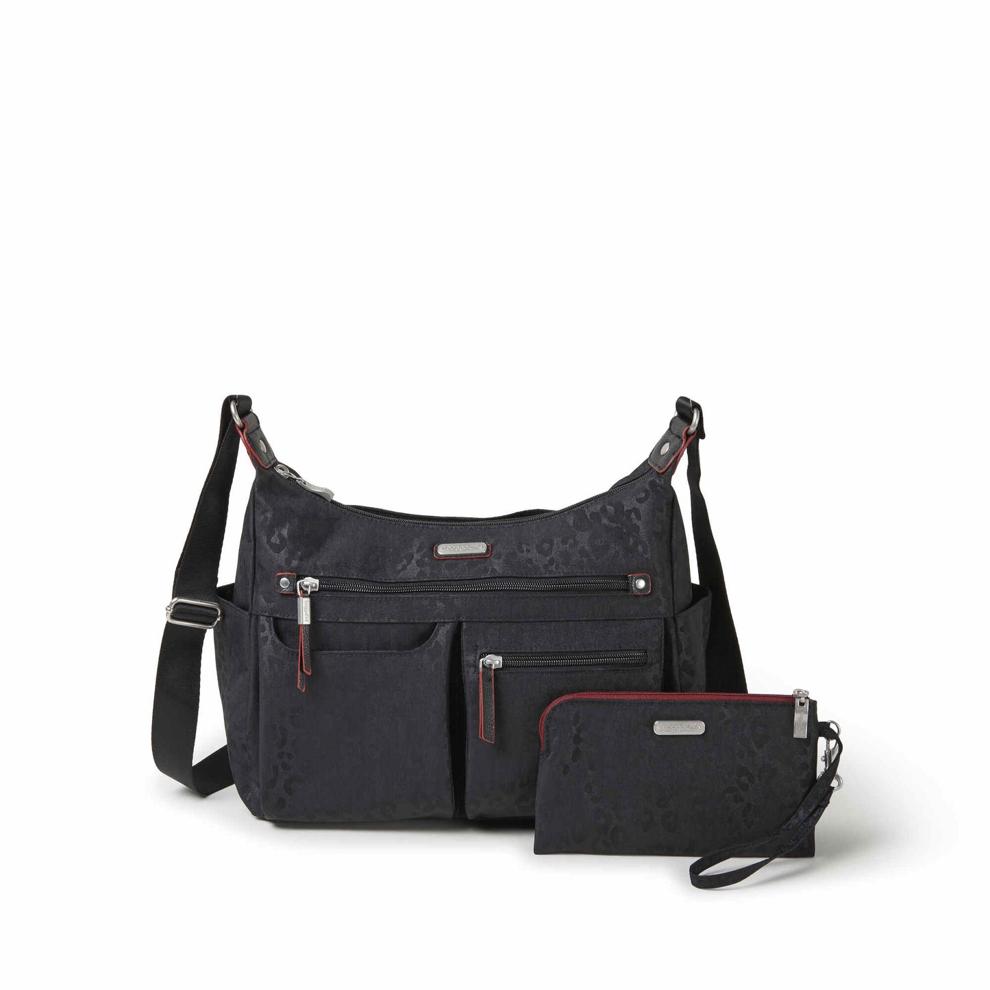 Baggallini Anywhere Large Hobo Tote with RFID wristlet Black Cheetah