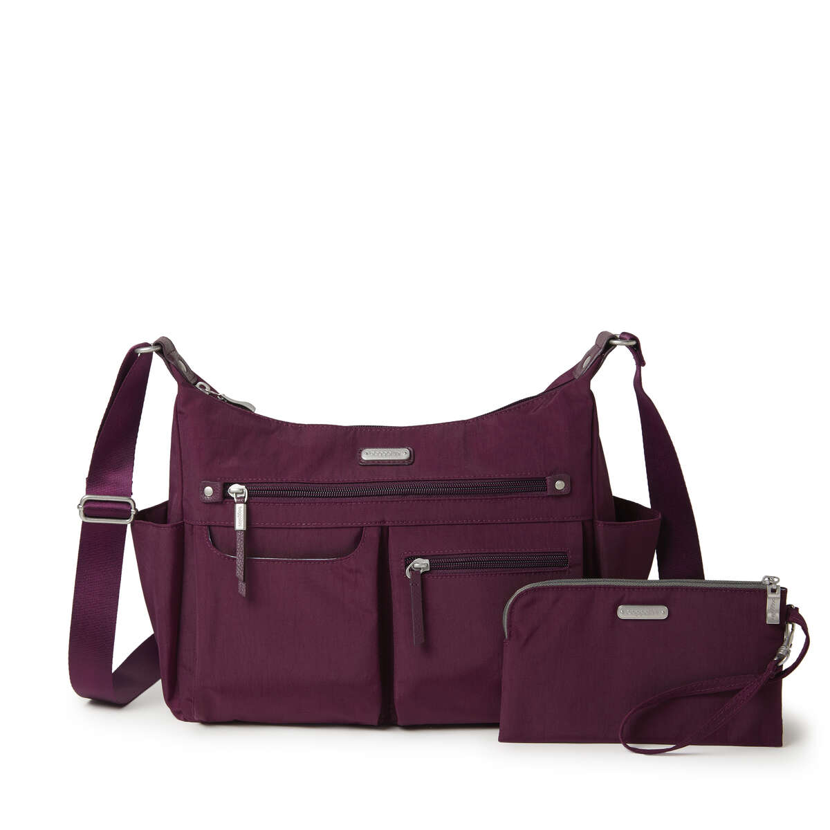 Baggallini Anywhere Large Hobo Tote with RFID wristlet Eggplant