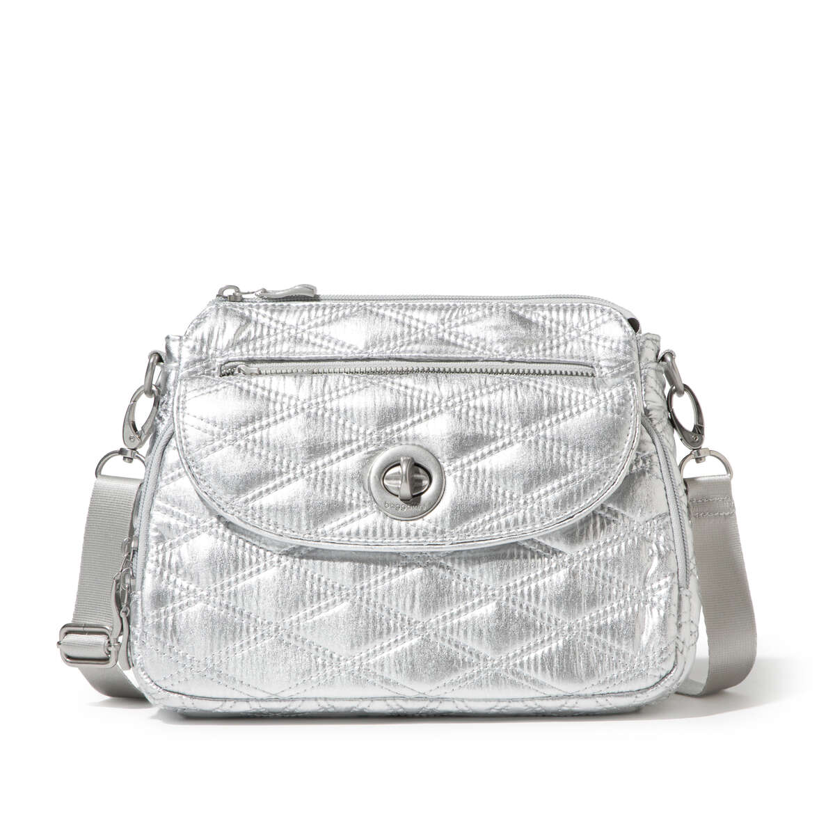 On Sale- Baggallini Calais Crossbody Handbag/Purse Silver Metallic Quilt